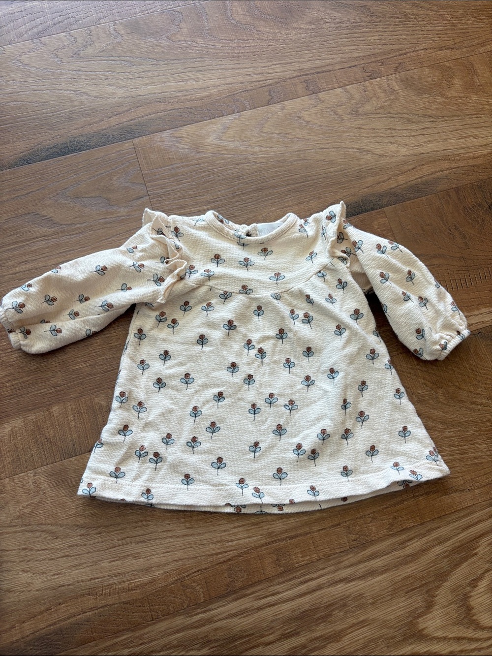 Cream Floral Ruffle Long-Sleeve Baby Dress Top